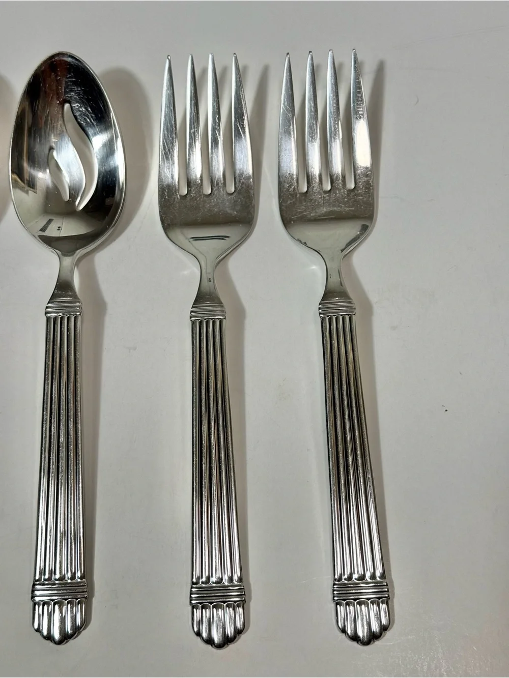 Lot Of 5 WALLACE CHARDONNAY Serving Fork & Spoon RIBBED 18/8 Stainless Flatware